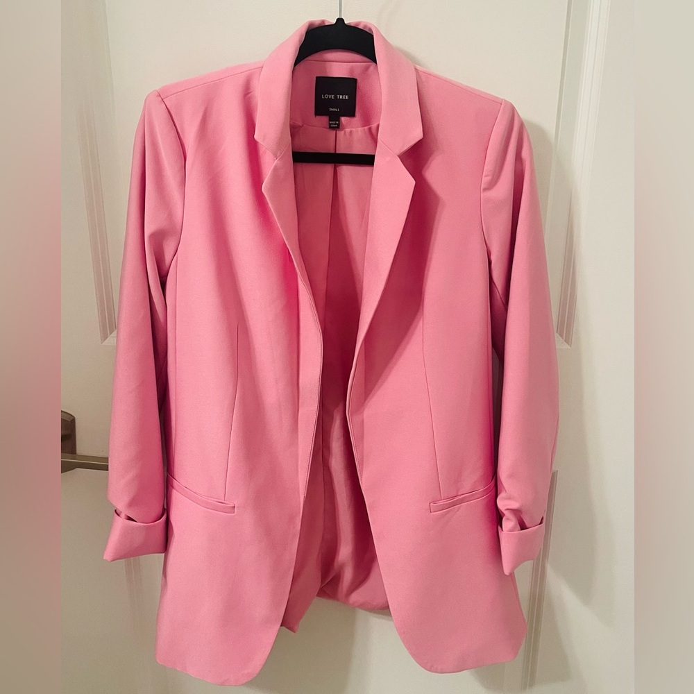 Love Tree Pink Blazer with Ruched Sleeves, Size Small